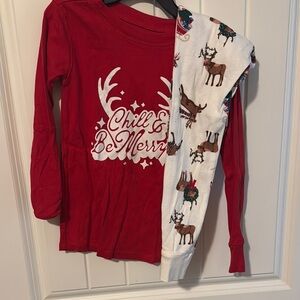Red Kids Christmas pjs with Reindeer Design